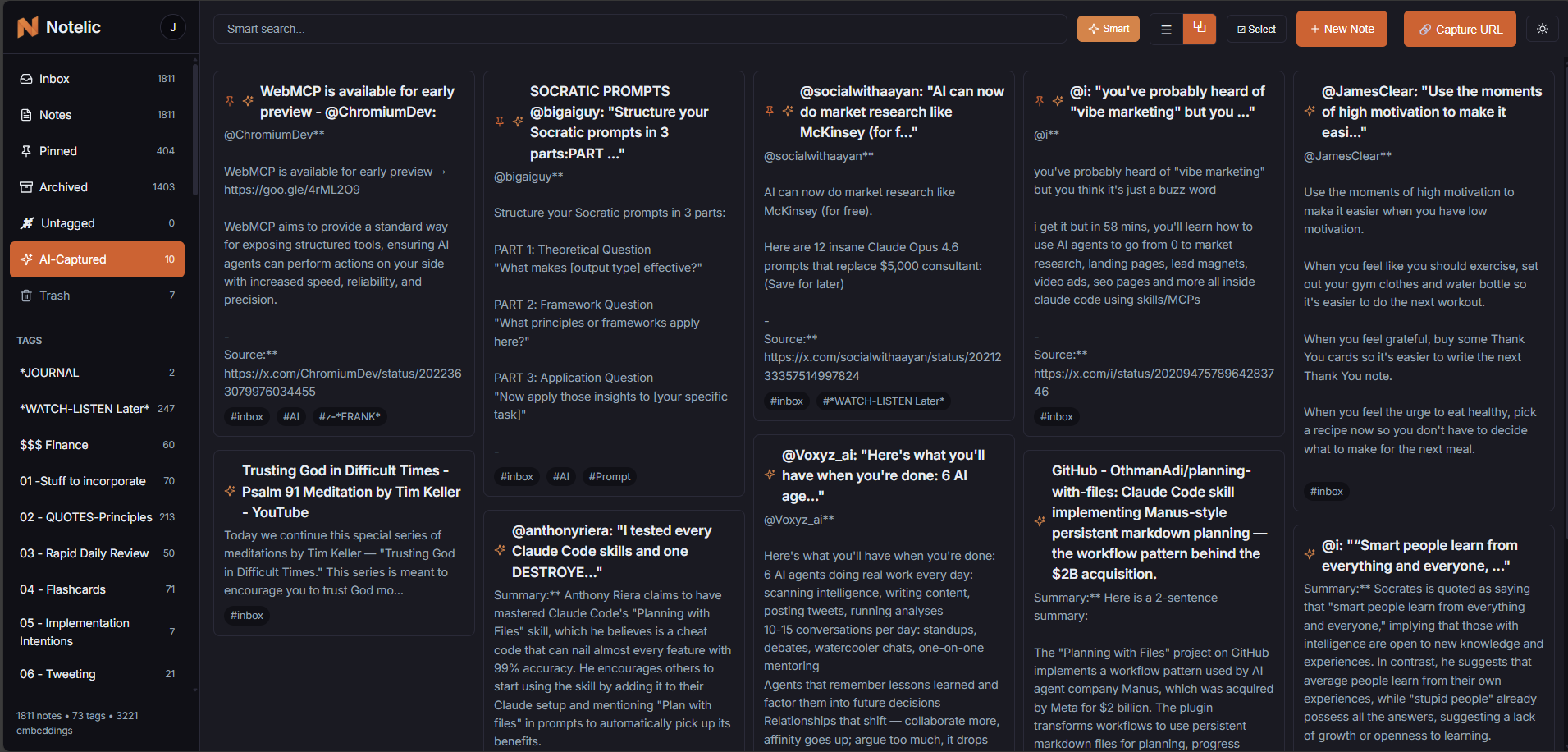 Notelic app showing smart search results